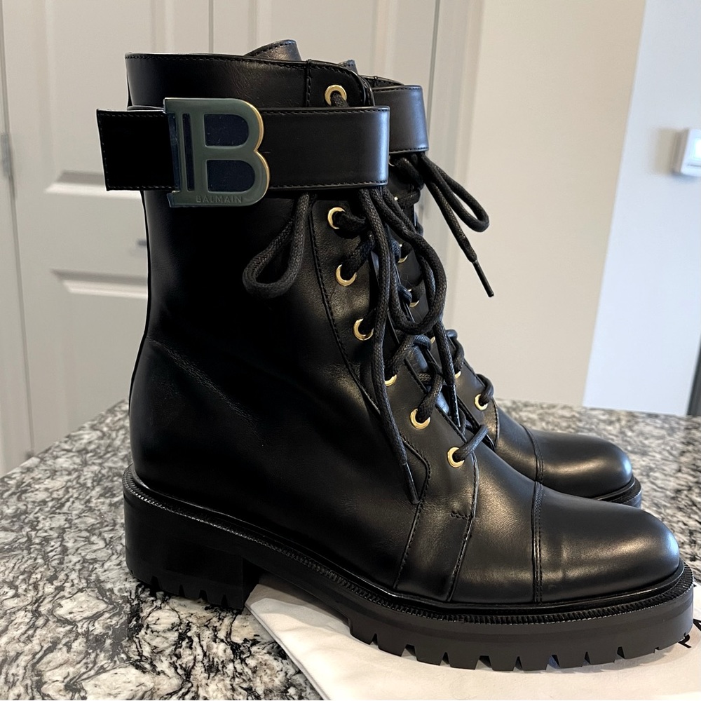 Balmain Ranger Leather Combat Boots - 40